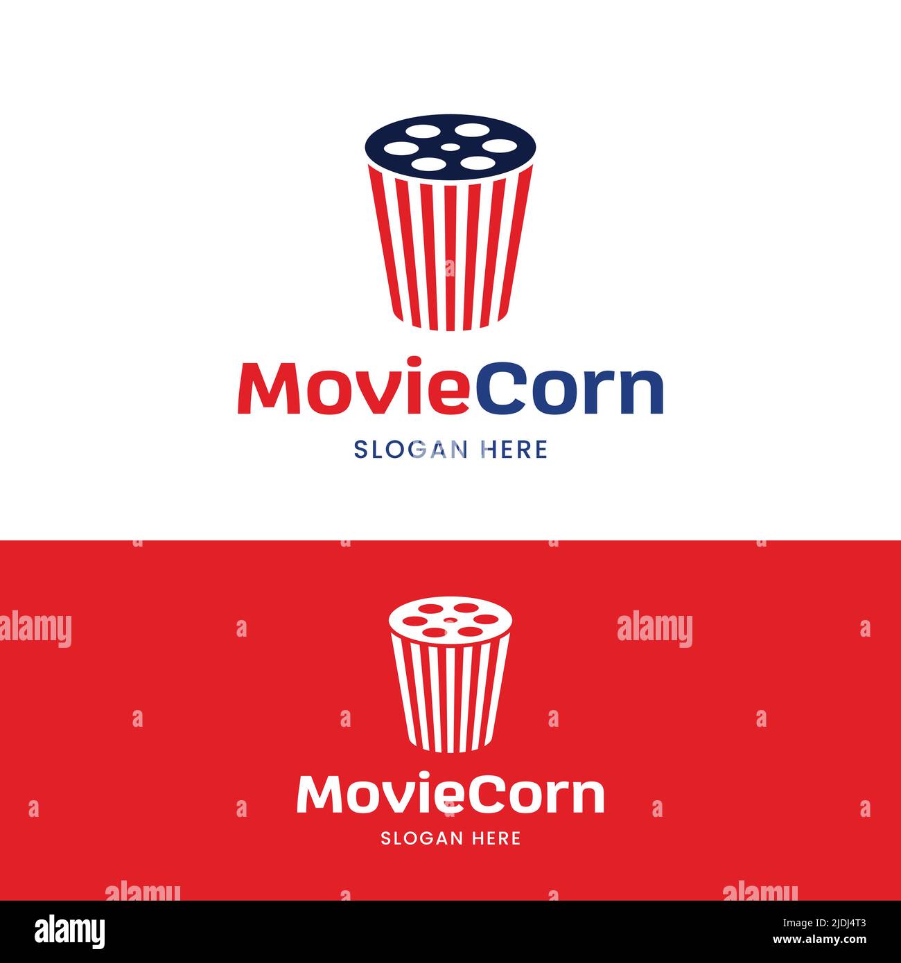Pop Corn with Camera Reel Stripes Logo Design Template. Suitable for Cinematography Video Film Movie Production Studio Cinema Theater Industry Label Stock Vector