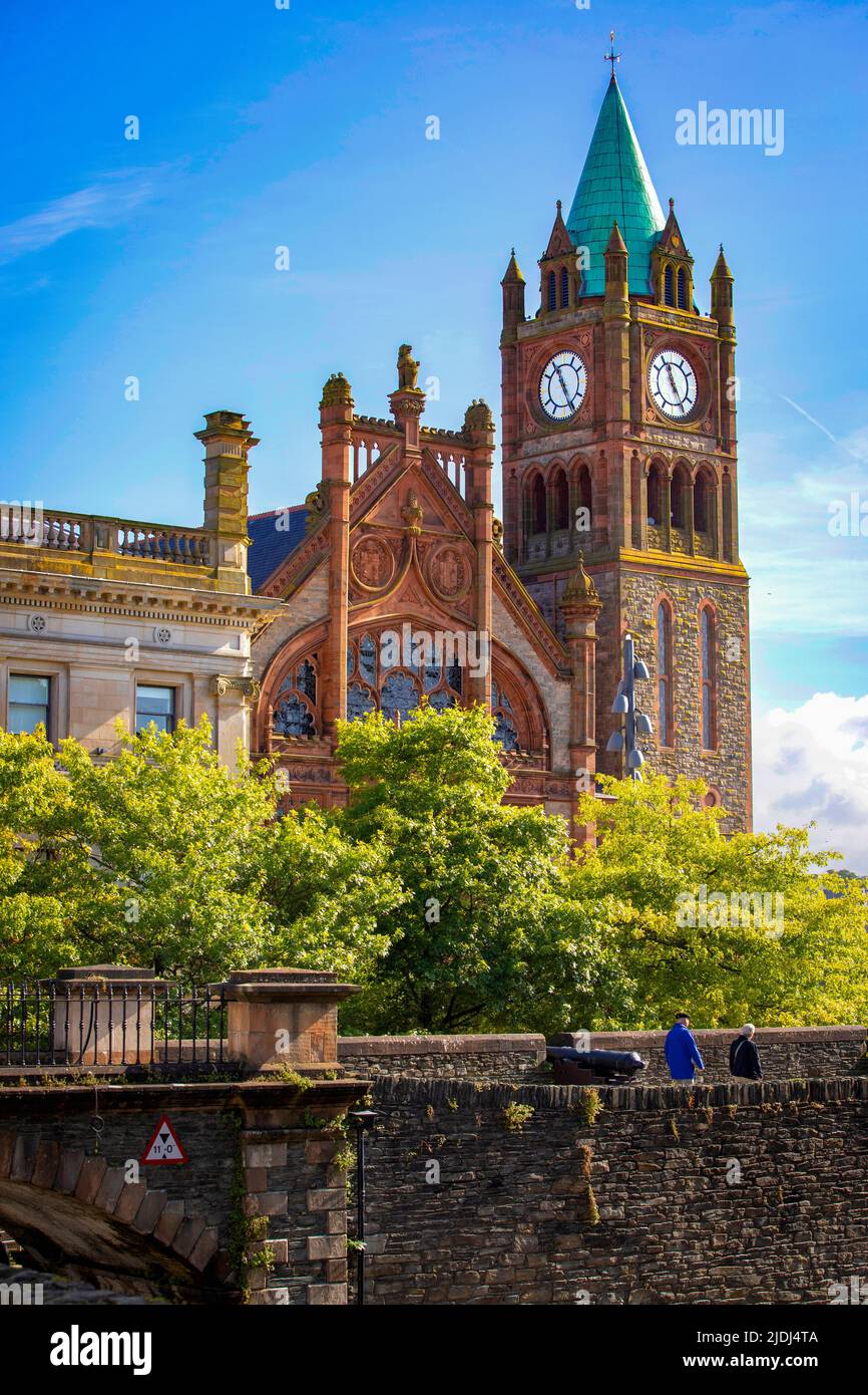 Derry's Walls and the Guildhall, Derry City, Northern Ireland Stock Photo