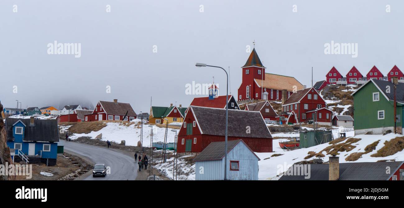 sisimiut greenland panoramic cityscape with colorful houses Stock Photo