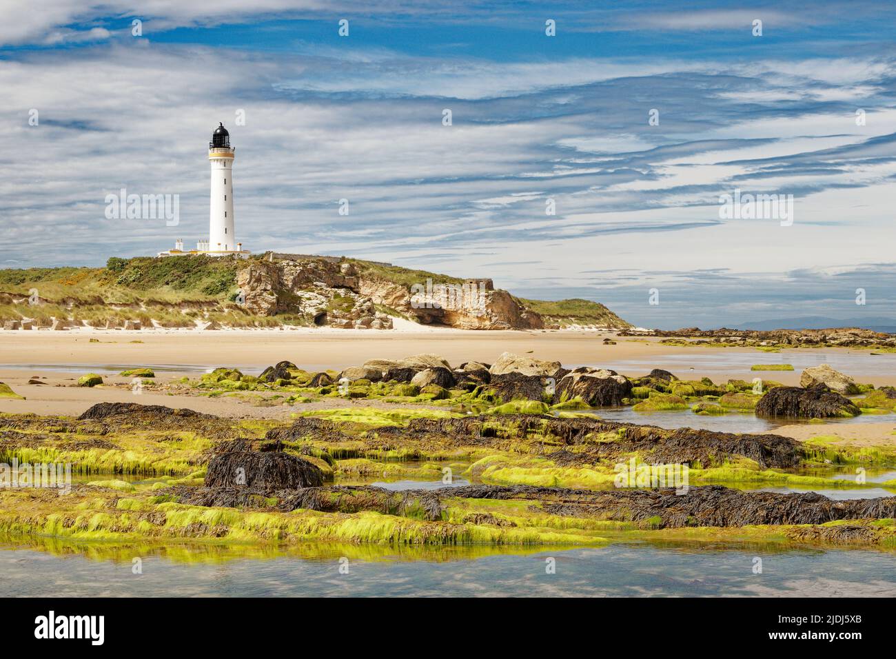 LOSSIEMOUTH MORAY SCOTLAND THE WEST BEACH COVESEA LIGHTHOUSE A SANDY