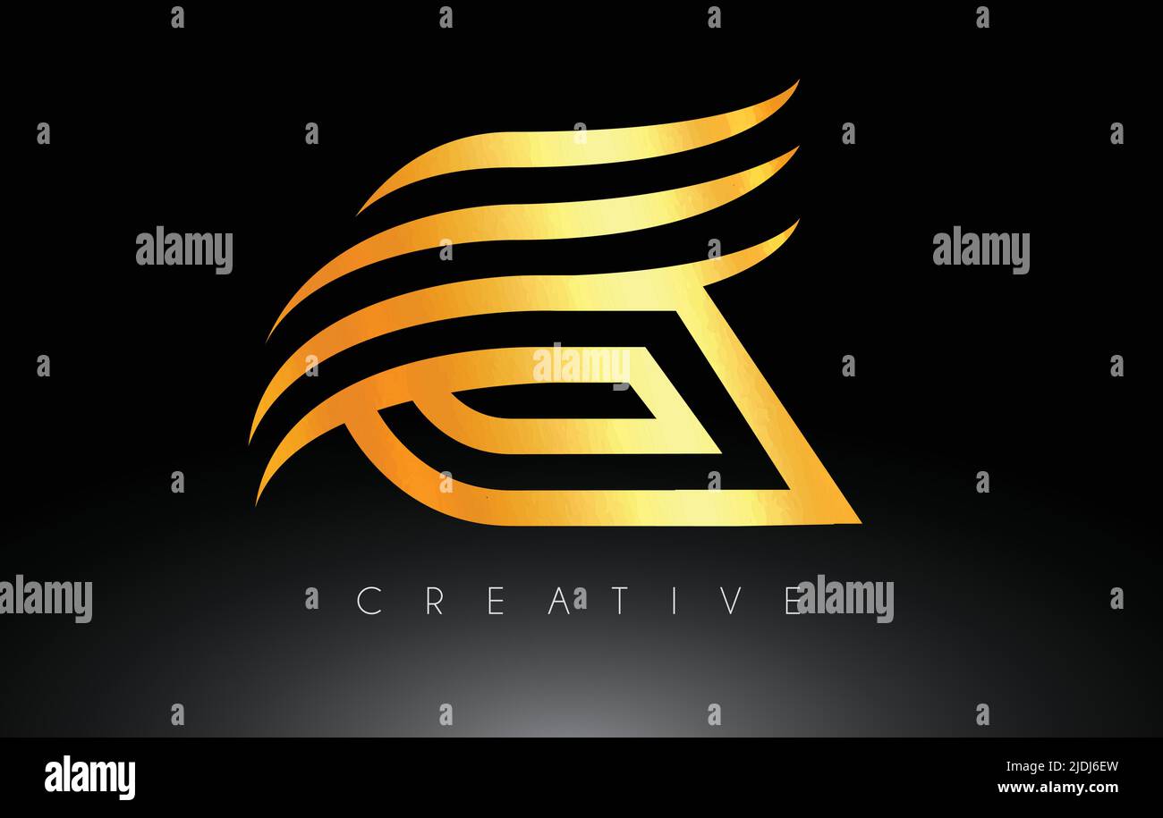 Golden G Letter Logo with Swoosh Creative Lines and Monogram Look ...