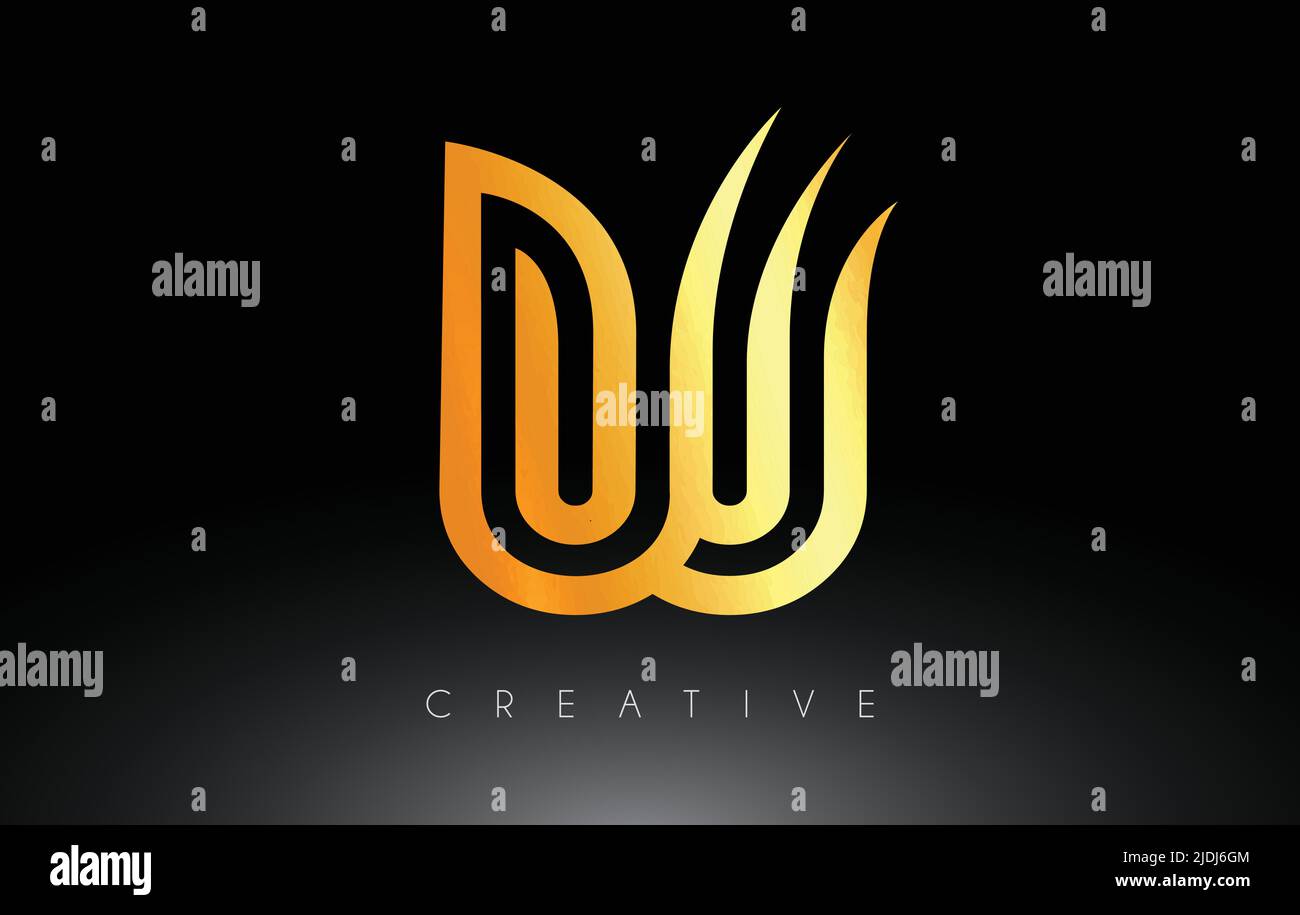 Golden W Letter Logo with Swoosh Creative Lines and Monogram Look ...