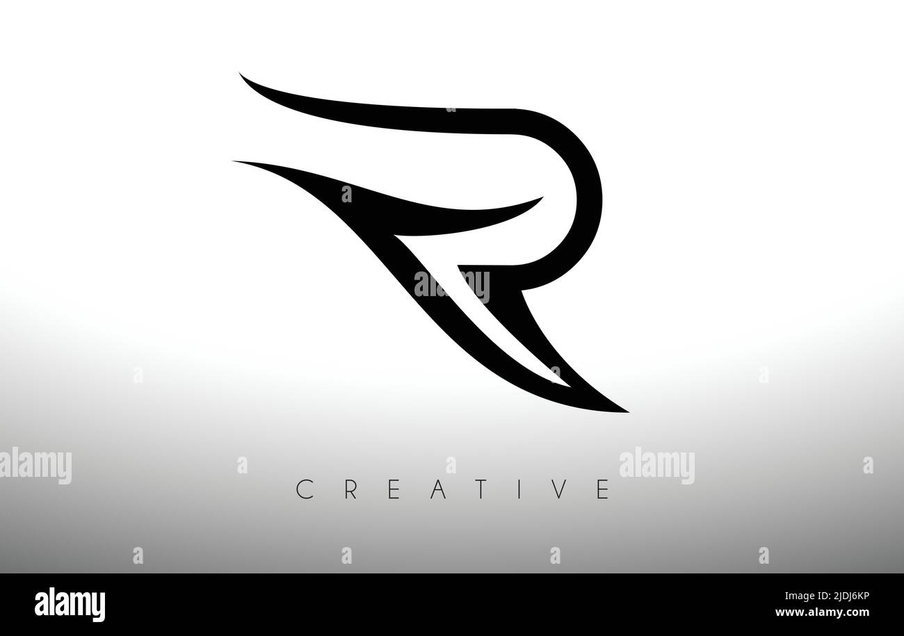 R Letter Logo with Swoosh Creative Lines and Monogram Look Vector ...