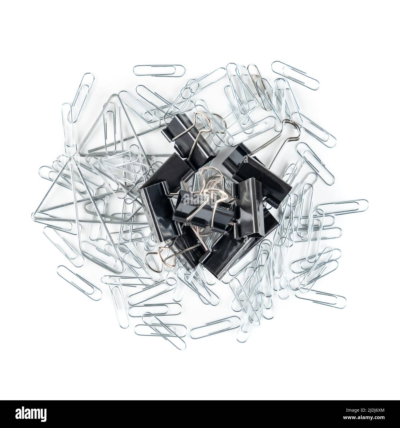 Set of clips and clamps of different sizes to hold sheets of paper