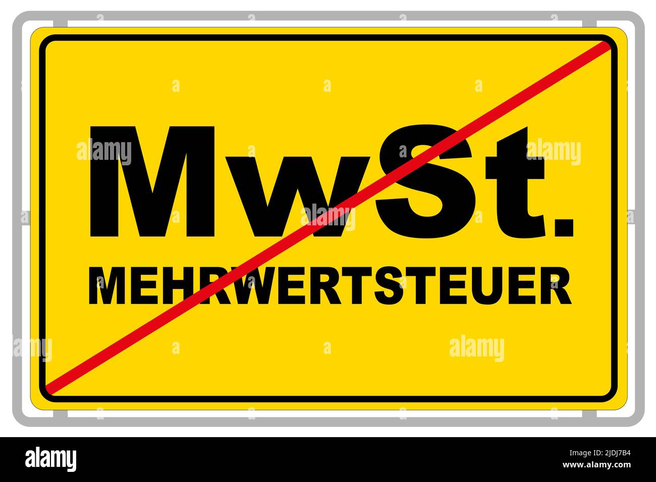 German yellow sign and value-added tax MWST isolated on white background Stock Photo