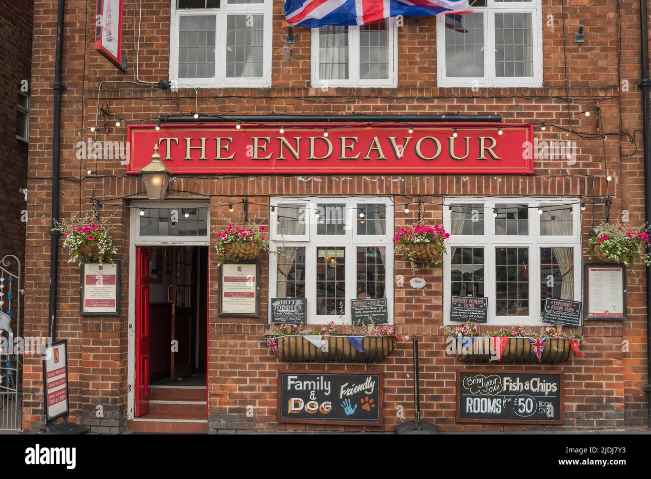 The Endeavour pub, Whitby, Yorkshire, England, flying Union Jack flag