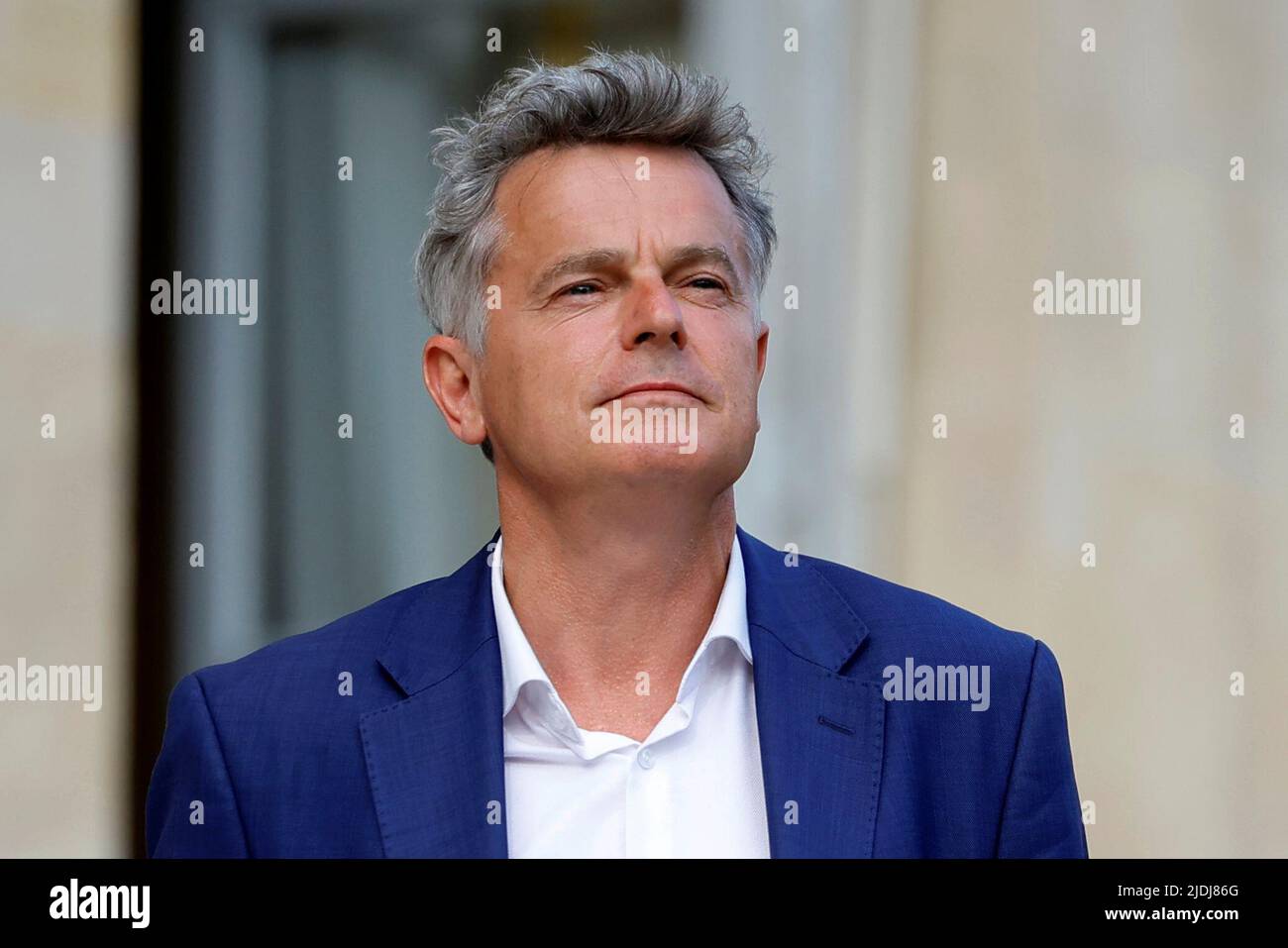 Fabien Roussel, French communist party (PCF) National Secretary,  arrives for a meeting with the French President at the Elysee Palace in Paris, France, June 21, 2022. REUTERS/Sarah Meyssonnier Stock Photo