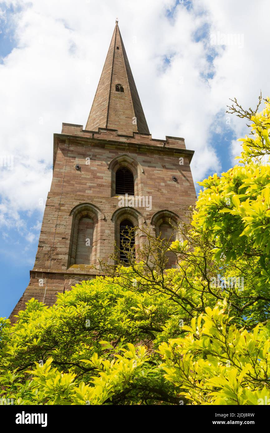 The tower of St Michael and All Angels church, Ledbury, UK 2022, one of only a few churches which has  tower separate from the church building. Stock Photo