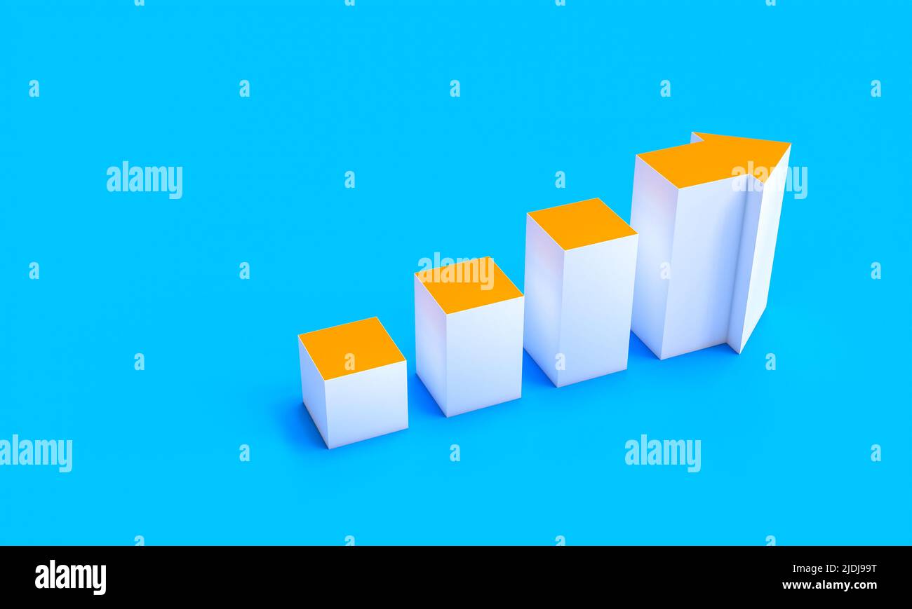 white and orange arrow on a light blue background. 3d render Stock ...