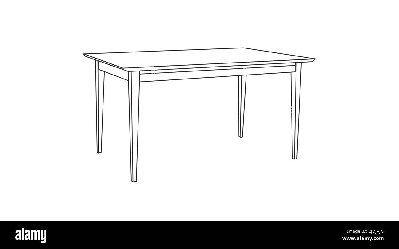 Vector Isolated Illustration of a Wooden Table. Black and white linear