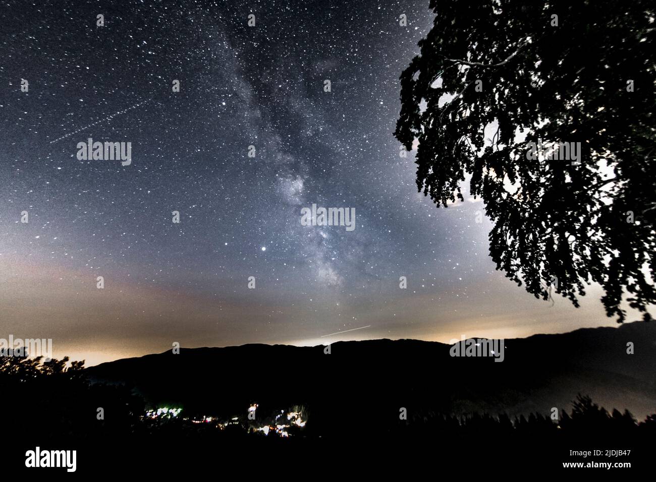 Mountain landscape with starry sky and milky way Stock Photo - Alamy