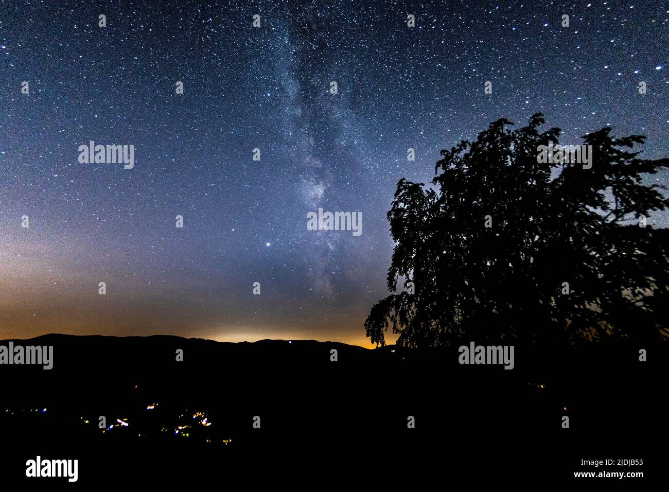 Mountain landscape with starry sky and milky way Stock Photo - Alamy
