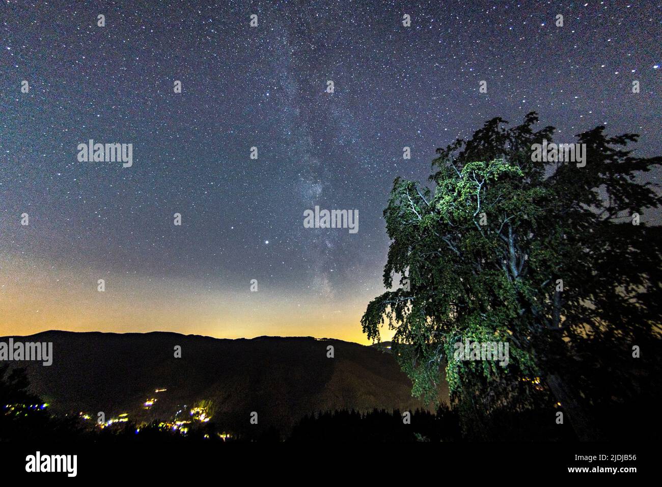 Mountain landscape with starry sky and milky way Stock Photo - Alamy