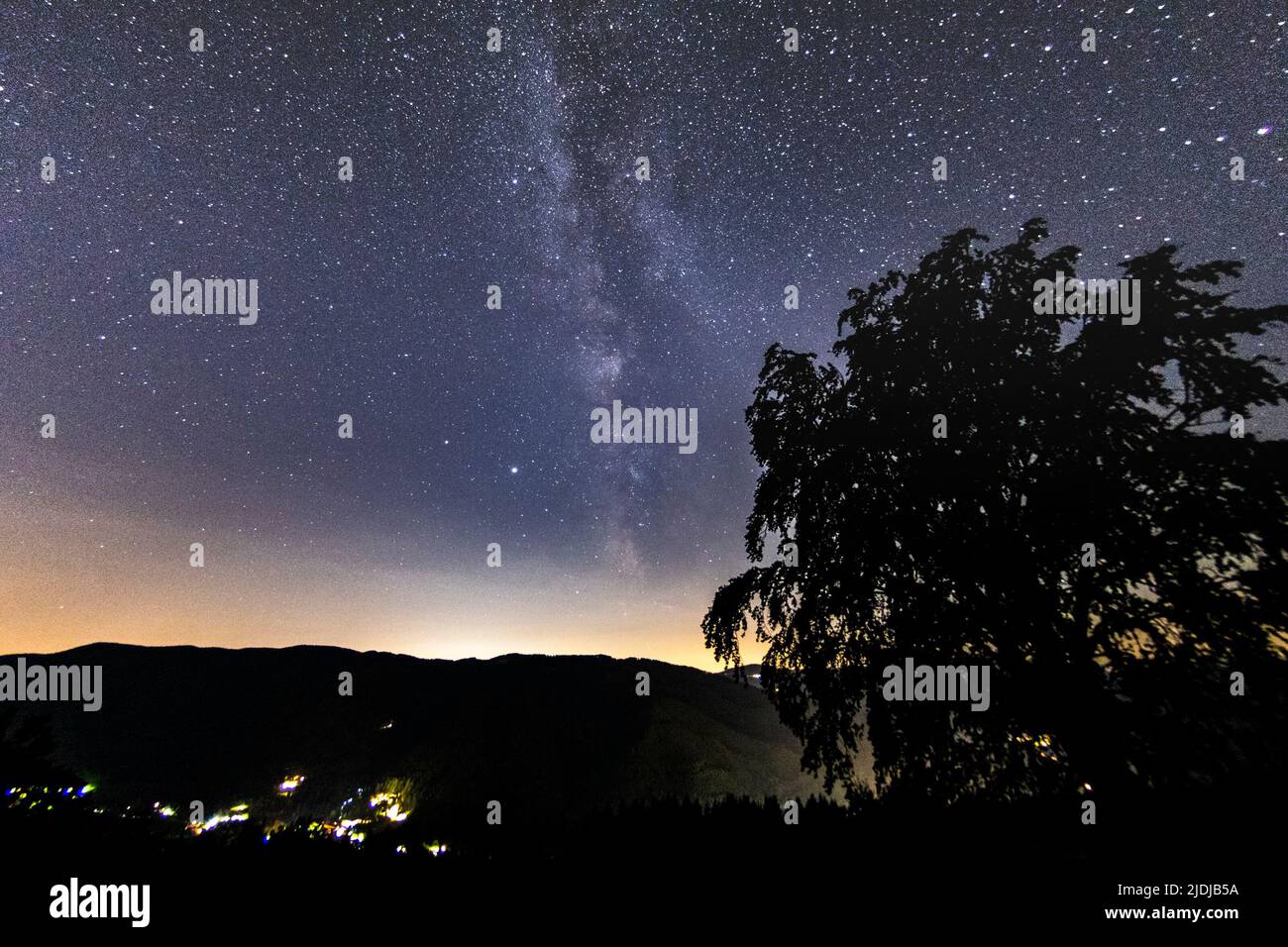 Mountain landscape with starry sky and milky way Stock Photo - Alamy
