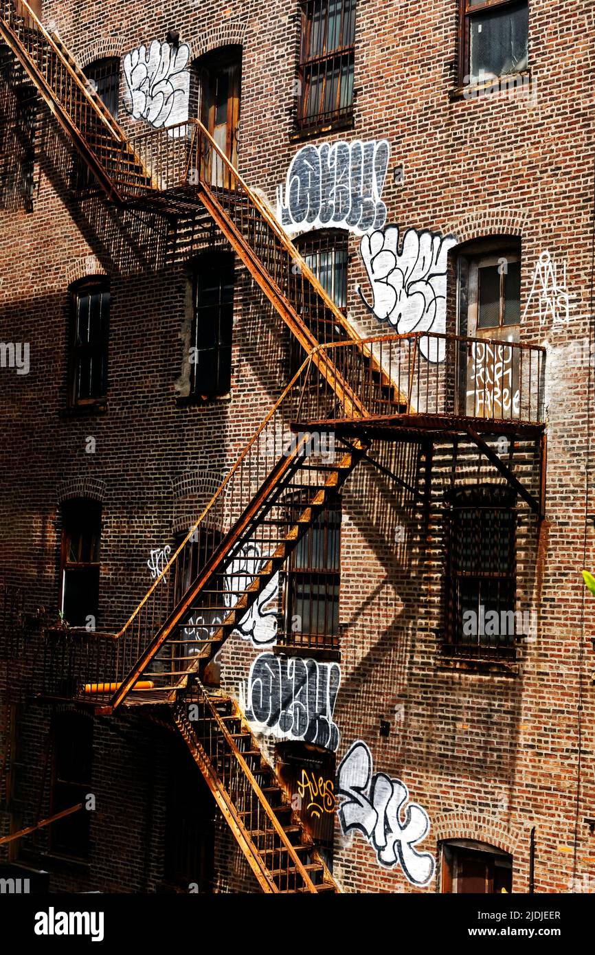 Fire escape. View on Manhattan from The High Line, New york city, USA Stock Photo