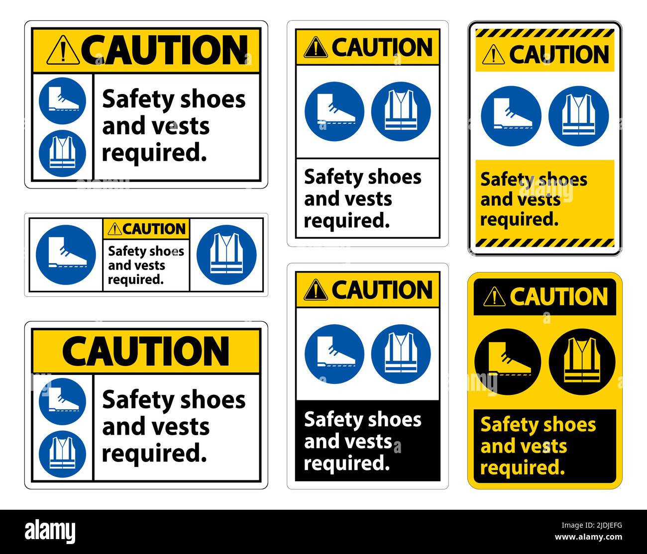Caution Sign Safety Shoes And Vest Required With PPE Symbols on White ...