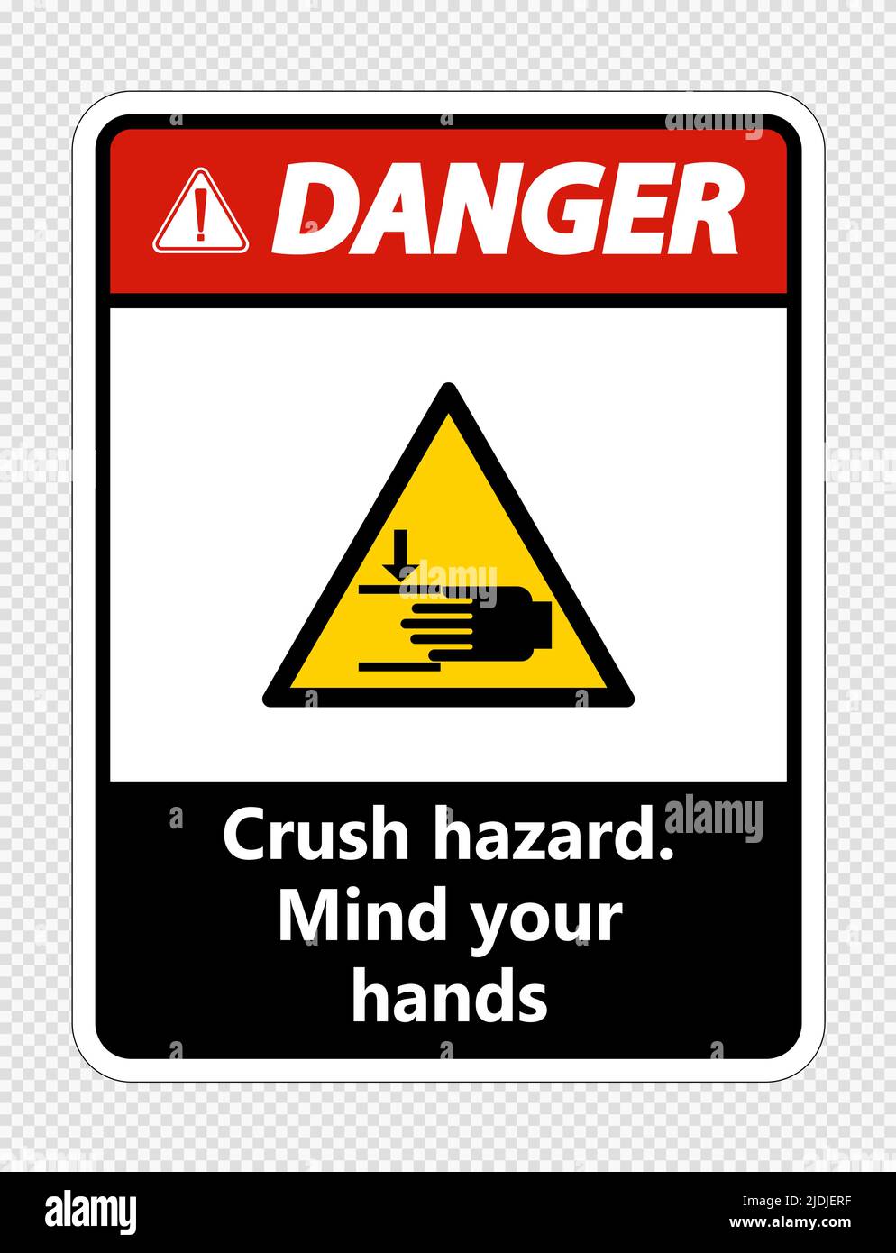 Danger crush hazard.Mind your hands Sign on transparent background