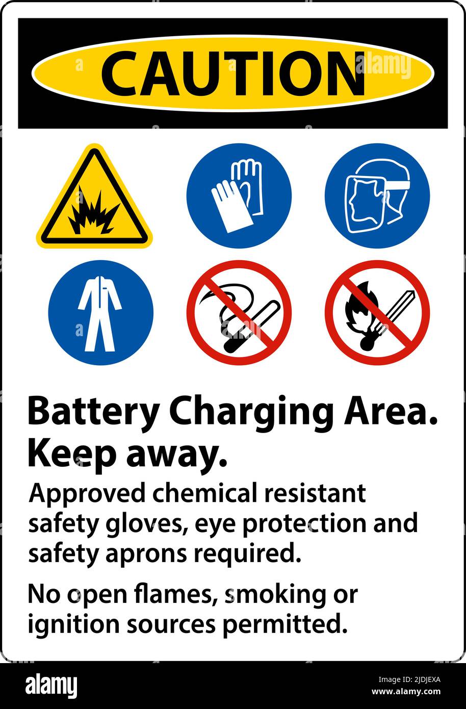 Caution Battery Charging Area Keep Away Sign On White Background Stock