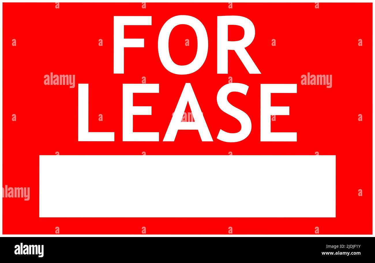 FOR LEASE red sign with white word and empty space for text, advertising template. Close up view of label for real estate hiring, marketing from agent Stock Photo
