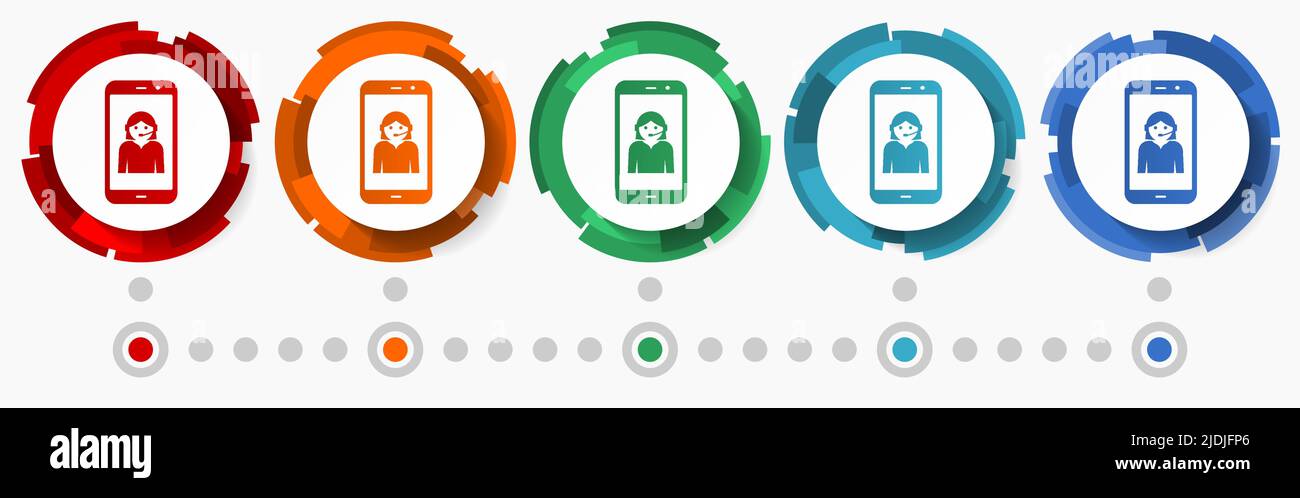 Online customer service in smartphone, concept vector icon set, flat design pointers, infographic template Stock Vector