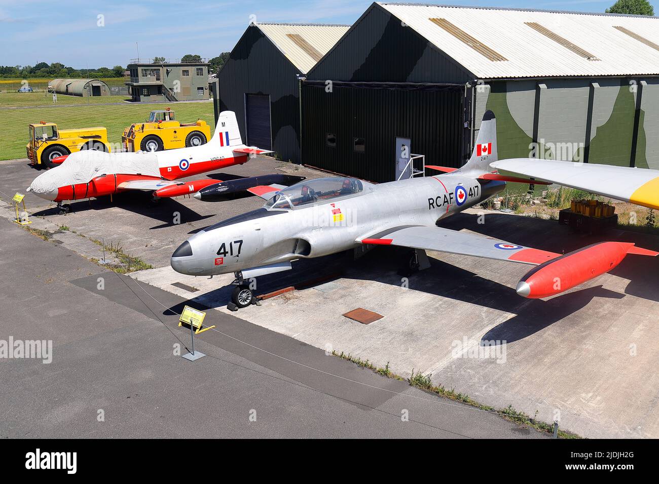 A preserved Canadair CT-133 Silver Star & Jet Provost at Yorkshire Air Museum in Elvington,North Yorkshire,UK Stock Photo