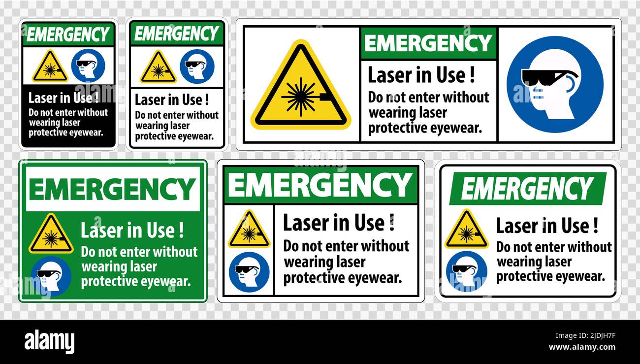 Emergency PPE Safety Label,Laser In Use Do Not Enter Without Wearing Laser Protective Eyewear Stock Vector