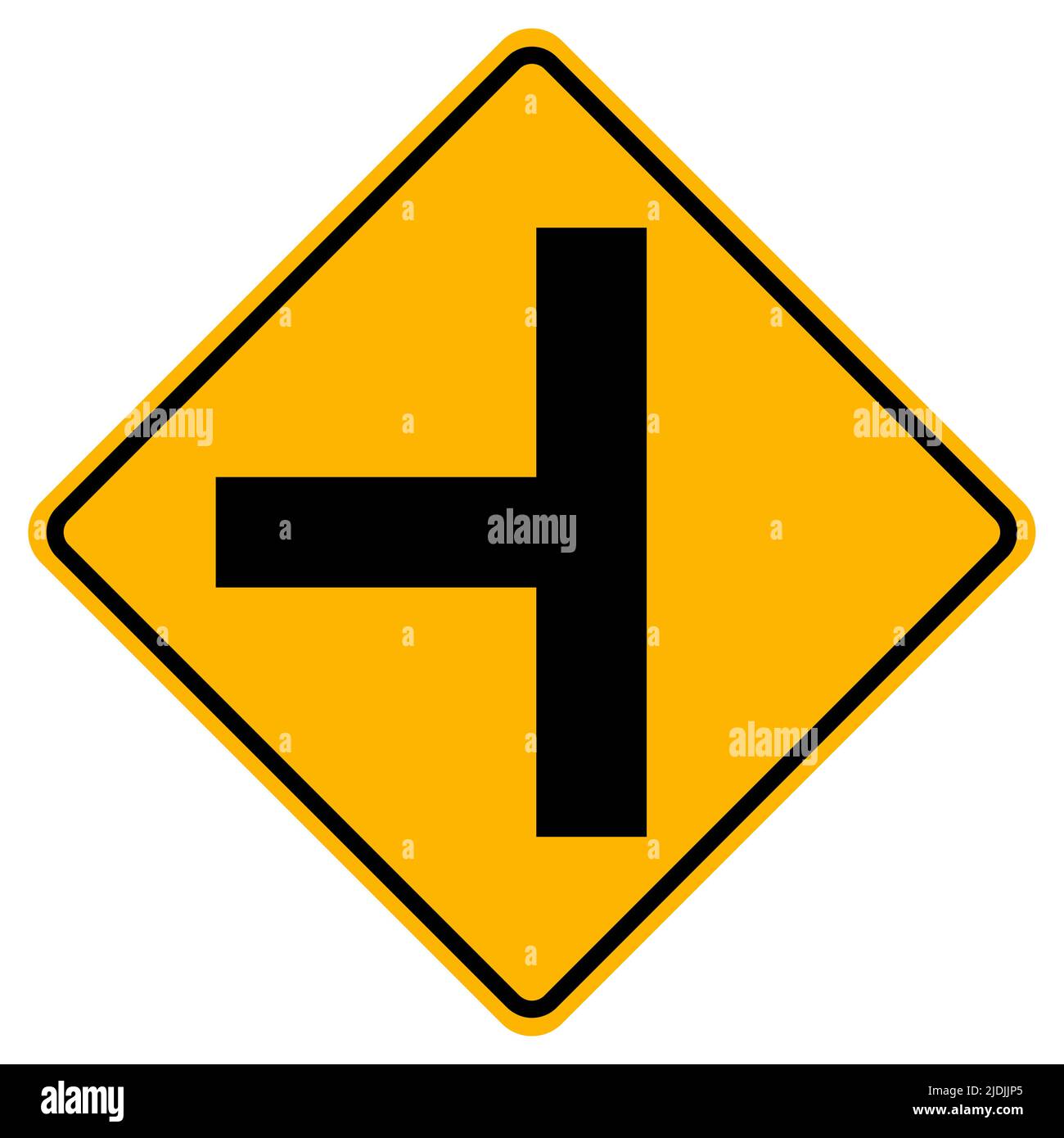 Warning signs Side road junction on left on white background Stock Vector