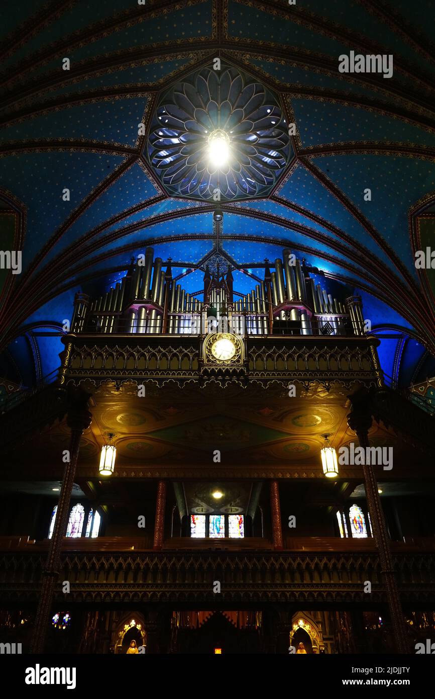 organ, interior, Notre-Dame Basilica (Basilique Notre-Dame de Montréal), Place d'Armes, Montreal, Quebec province, Canada, North America Stock Photo