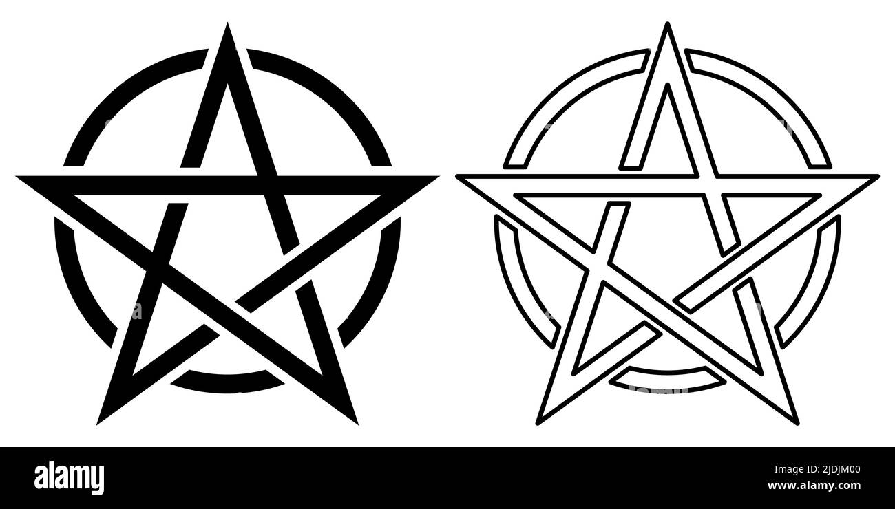 Pentacle Signs. Flat and line art style. Magic, esoteric or magic symbols. Vector illustration isolated on white background Stock Vector