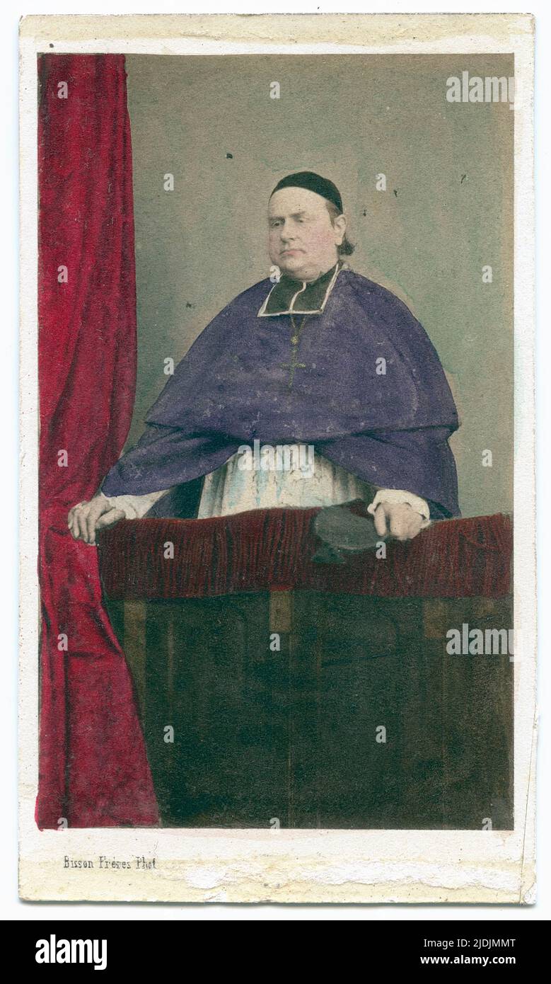 Portrait of French Catholic Cardinal and Bishop of Poitiers Louis-Édouard-François-Desiré Pie, also known as Cardinal Pie, circa 1860. Photograph by Bisson Frères (1852 - 1863). Stock Photo