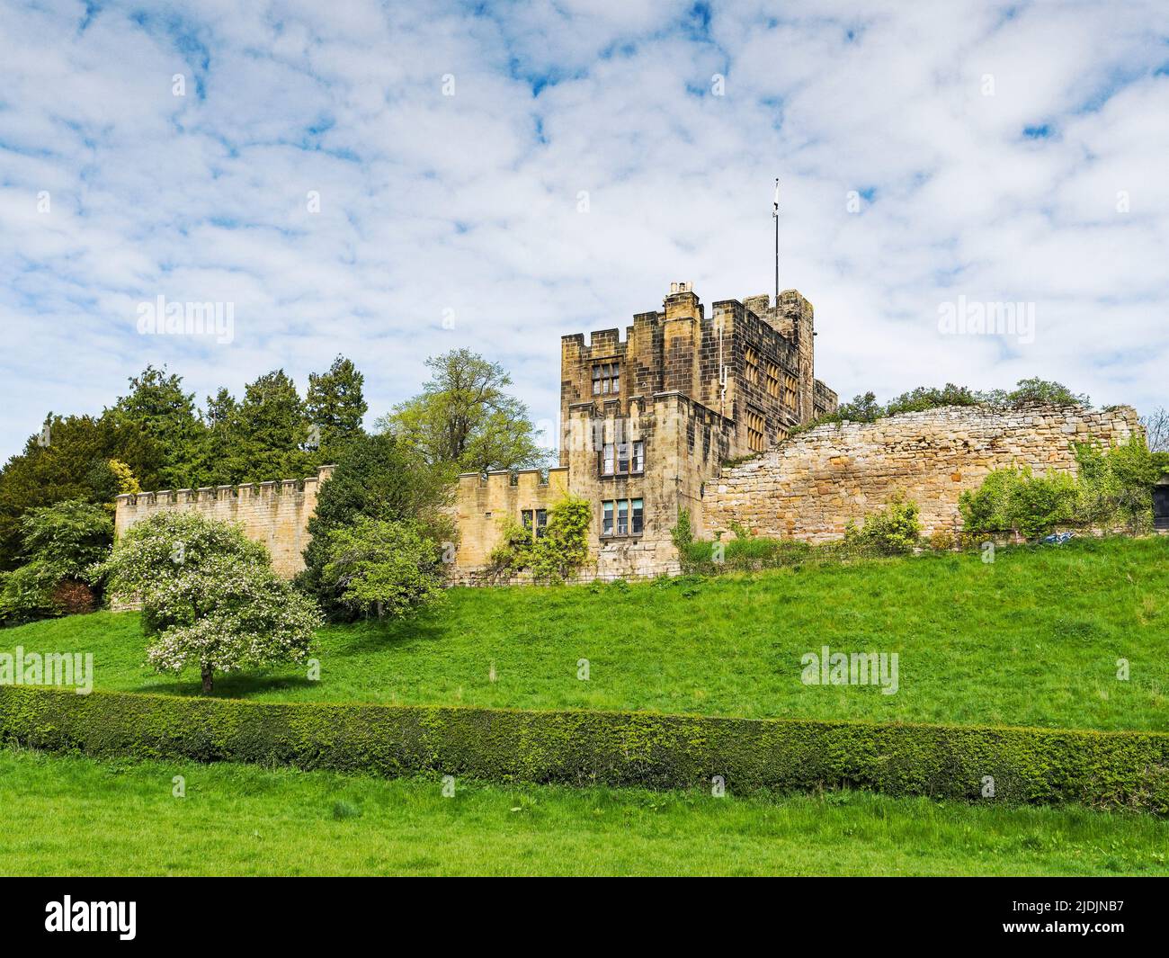 Bothal Castle in the Northumberland village of Bothal dates from the 12th century and is a scheduled ancient monument and stately home. Stock Photo