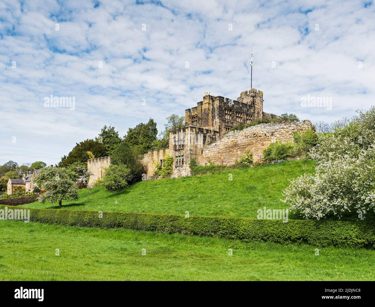 Bothal Castle in the Northumberland village of Bothal dates from the 12th century and is a scheduled ancient monument and stately home. Stock Photo