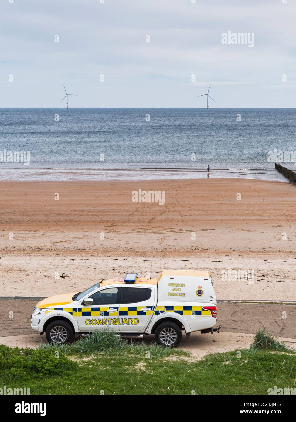 Coastguard vehicle parked at Blyth beach in Northumberland, UK Stock Photo