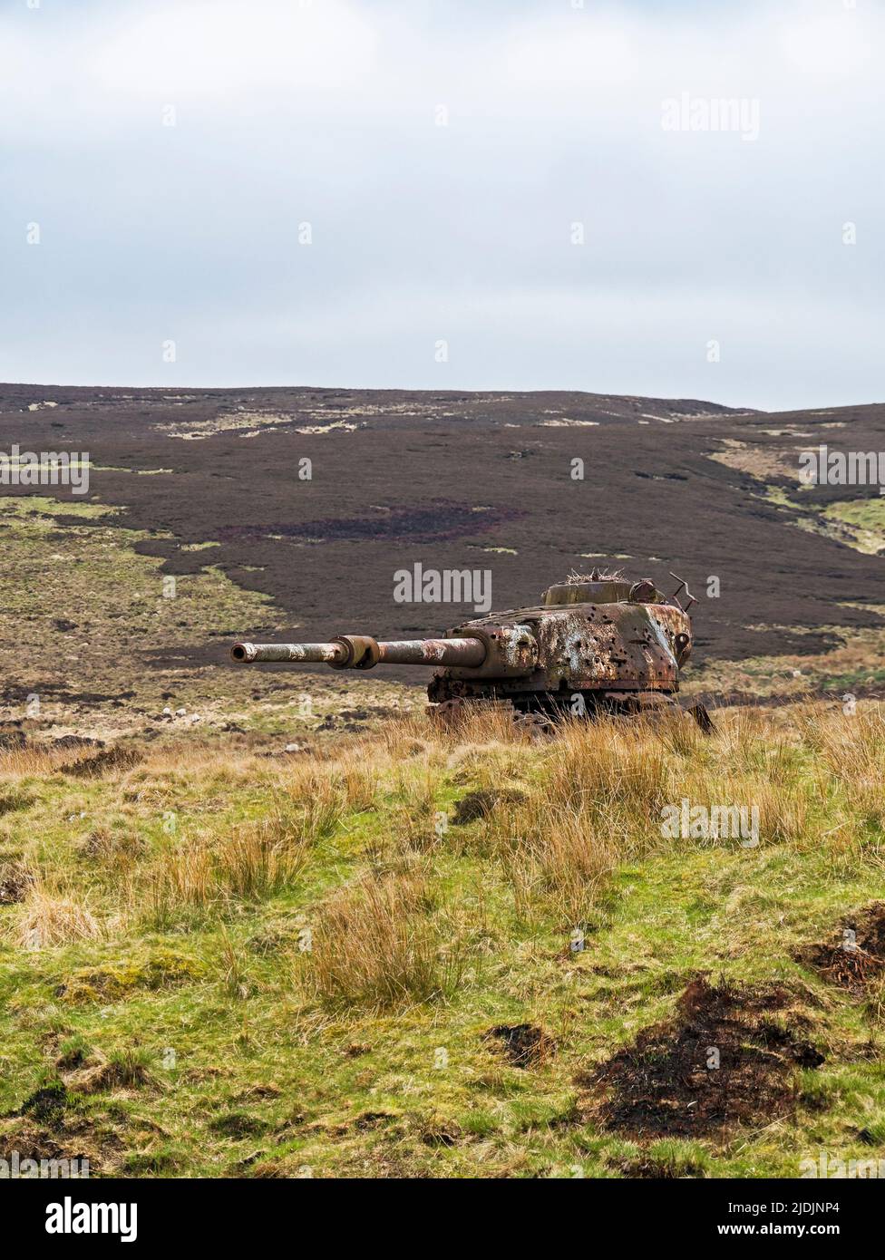 Military tank on firing ranges at Otterburn, Northumberland, UK Stock Photo