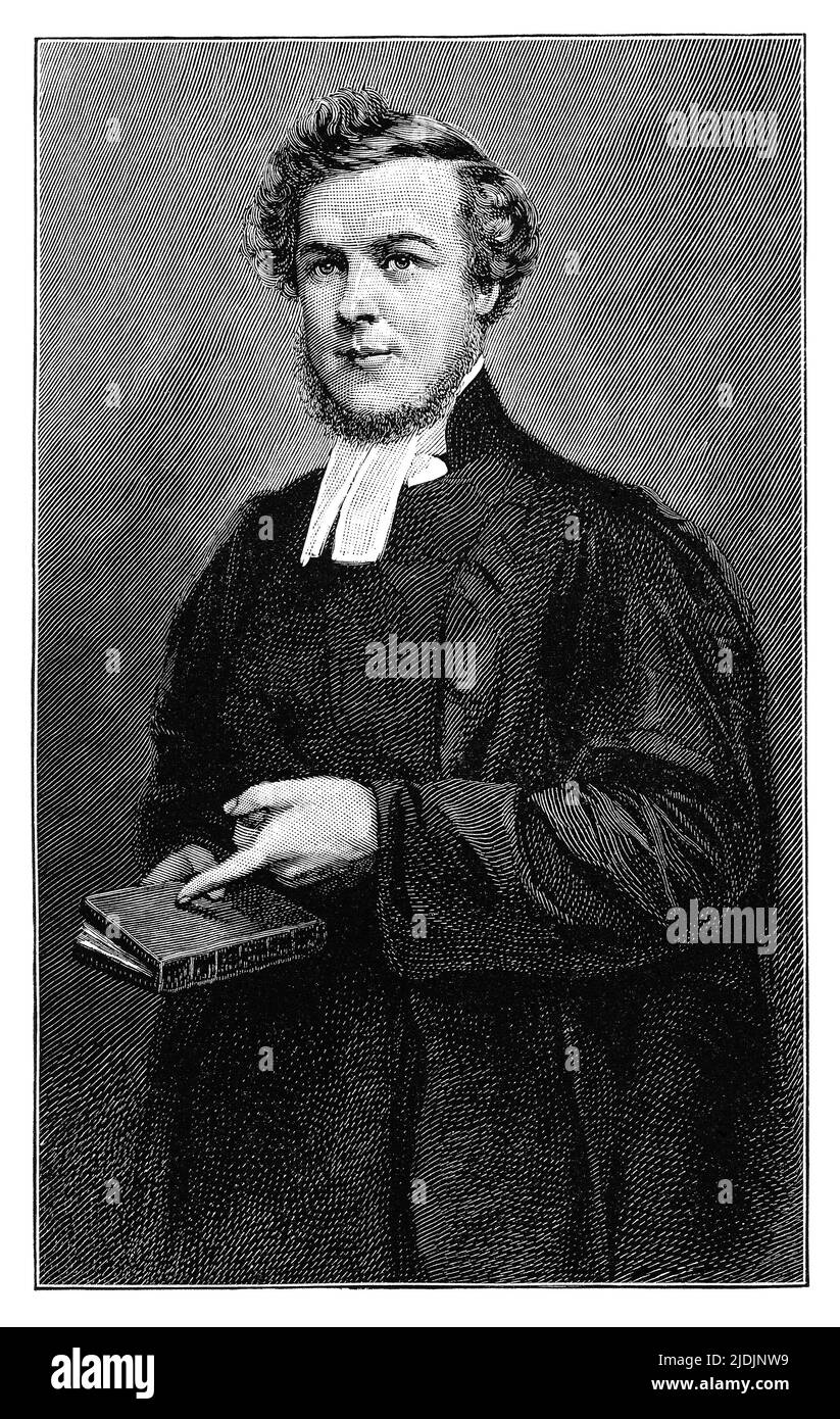 Vintage 1895 engraving of James Fleming, Church of England clergyman, at the age of 30 in 1860. Stock Photo