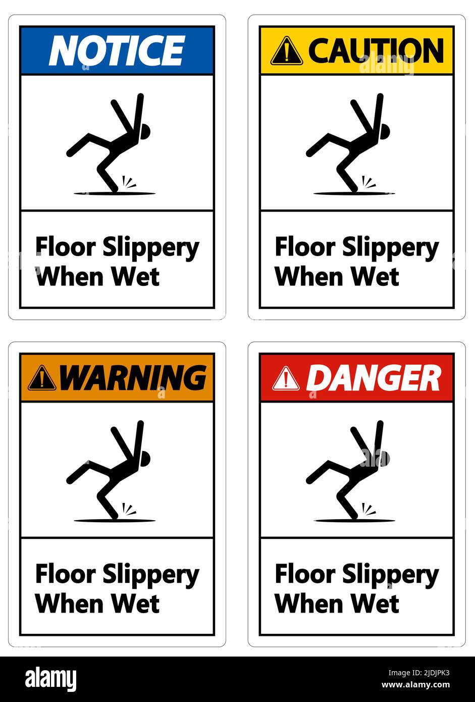 Warning Slippery When Wet Sign on white background Stock Vector