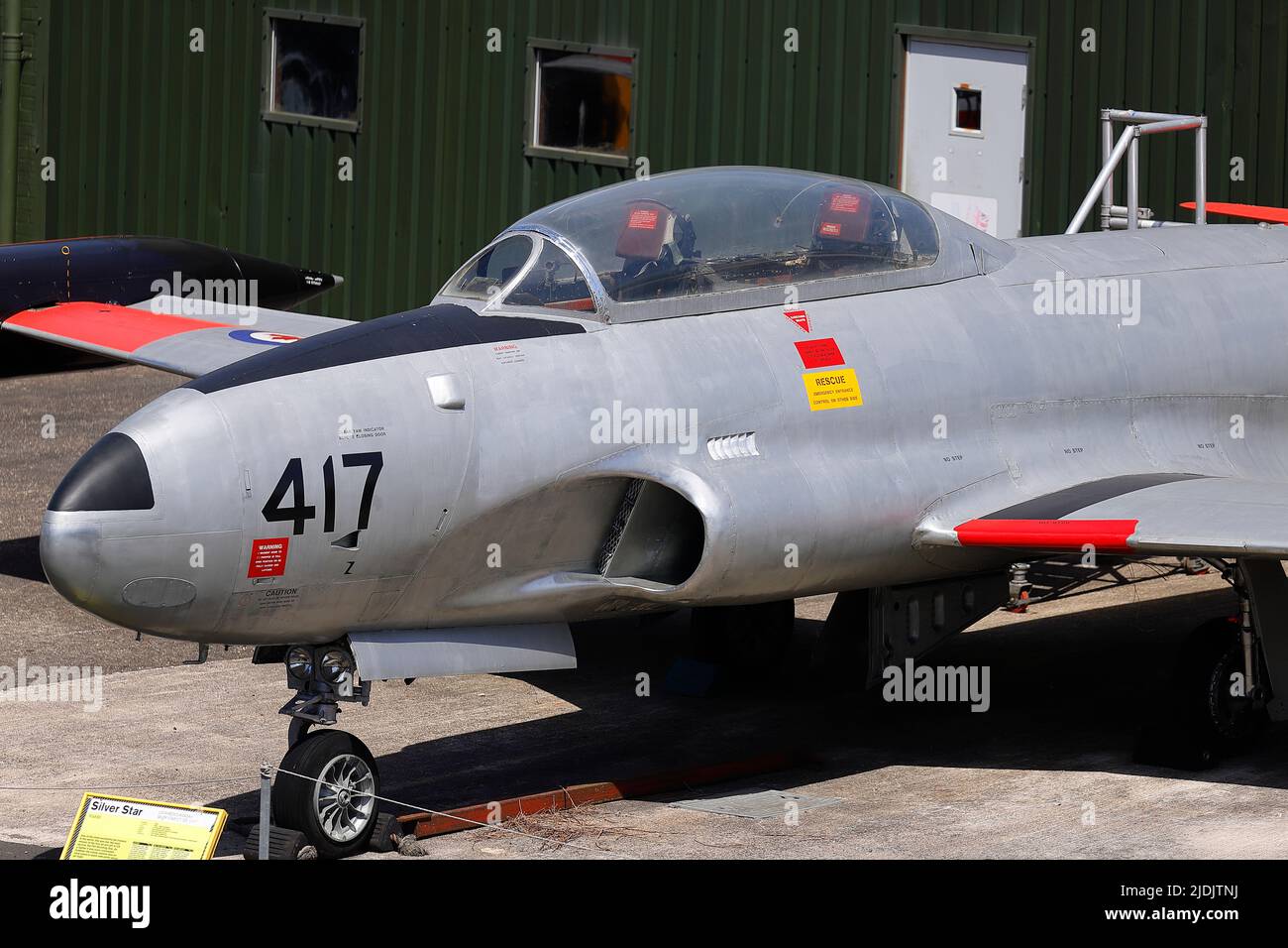 A preserved Canadair Force CT-133 Silver Star on display at Yorkshire Air Museum in Elvingotn,Nort hYorkshire,UK Stock Photo