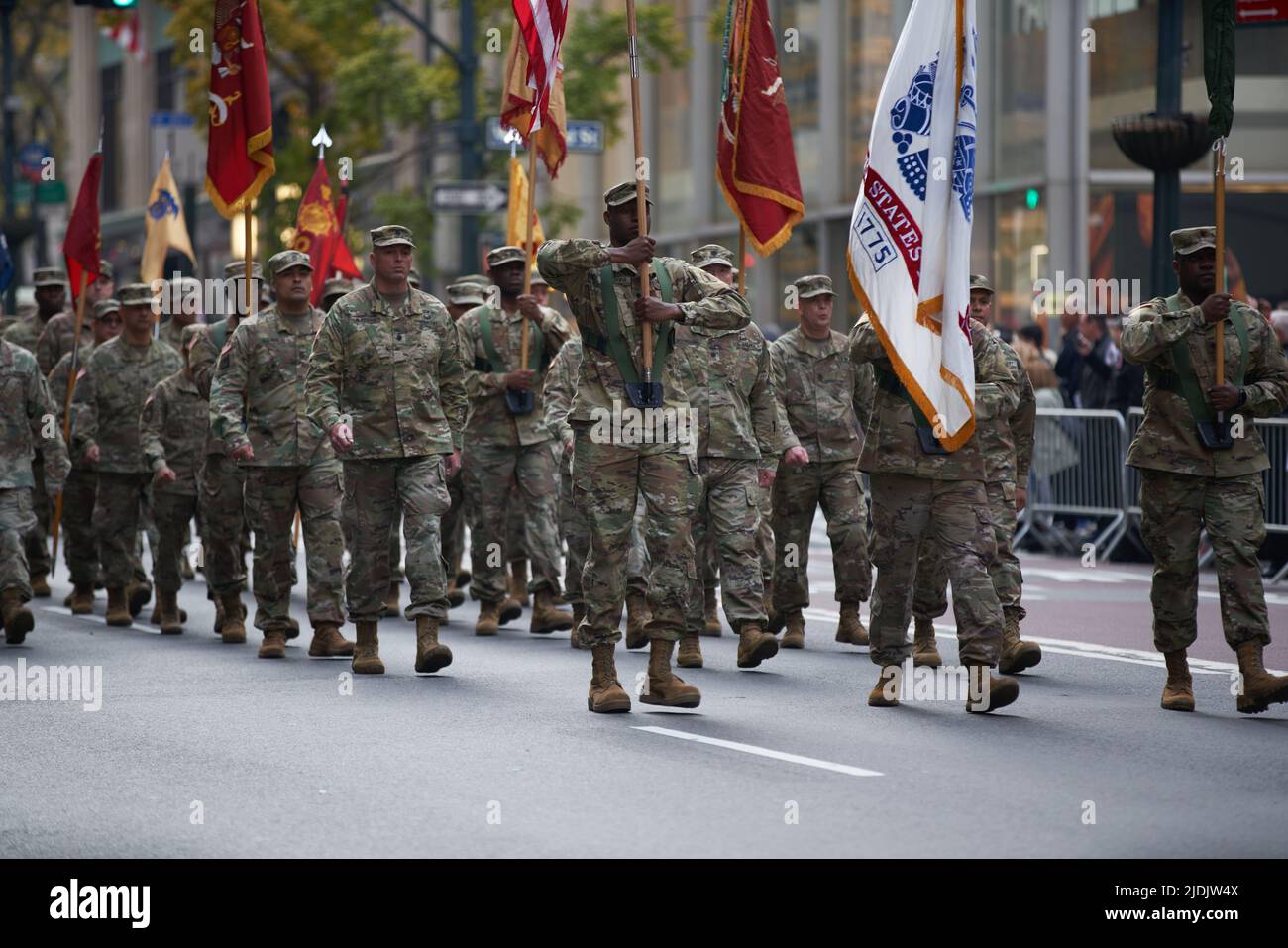 Manhattan, New York,USA - November 11. 2019: 77th Sustainment Brigade. Soldiers marching on Fifth Avenue in NYC. US Military Infantry Stock Photo