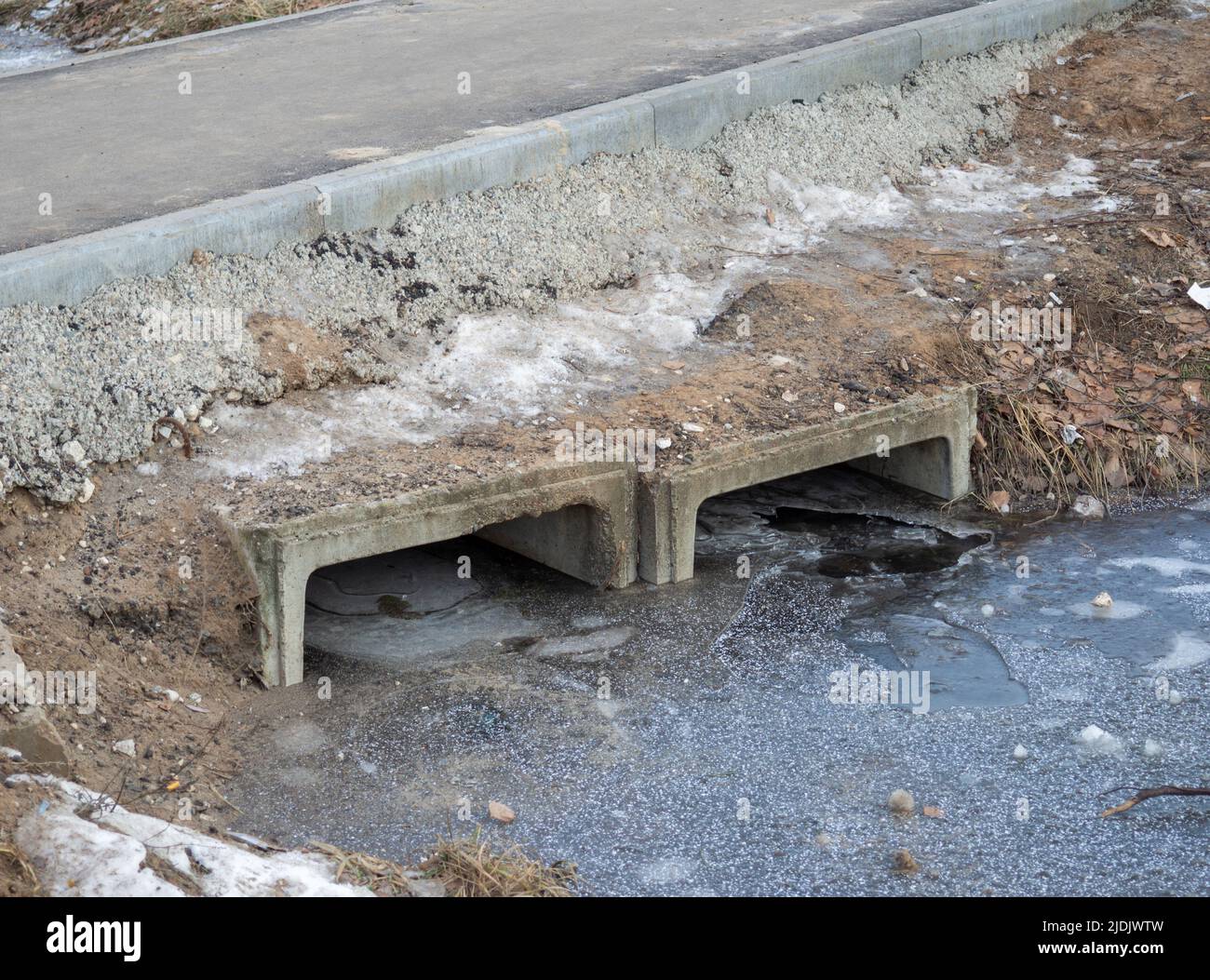 waste water system. Ice-covered water. Bad ecology Stock Photo - Alamy