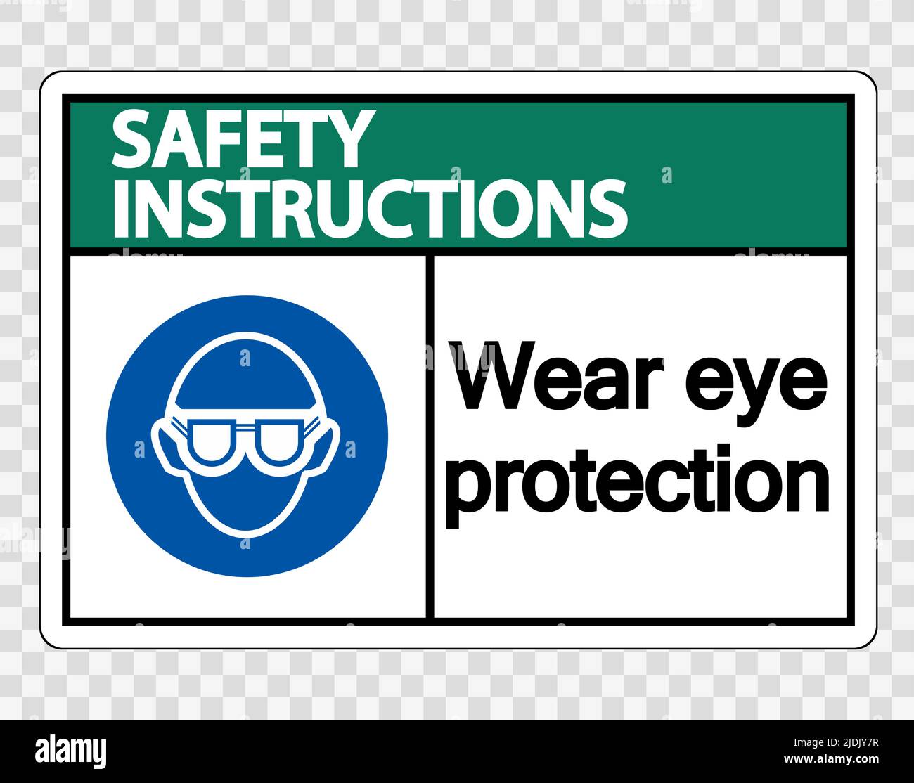 Safety instructions Wear eye protection on transparent background,vector illustration Stock