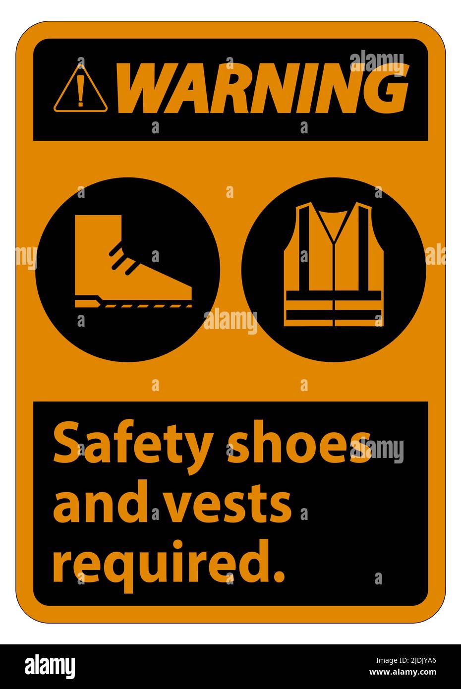 Warning Sign Safety Shoes And Vest Required With PPE Symbols on White ...