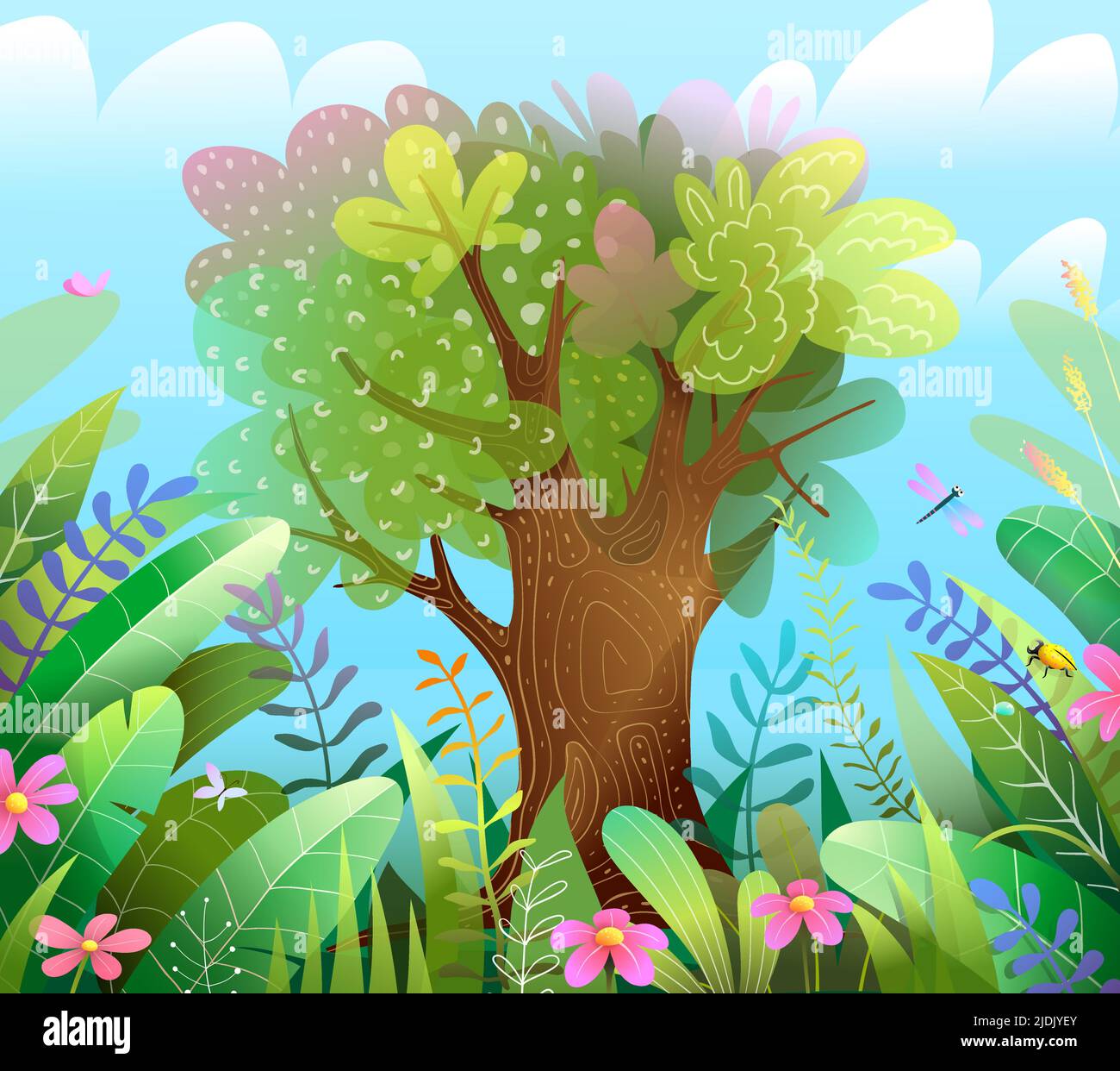 Big Tree in Forest Scenery Kids Colorful Wallpaper Stock Vector Image & Art  - Alamy