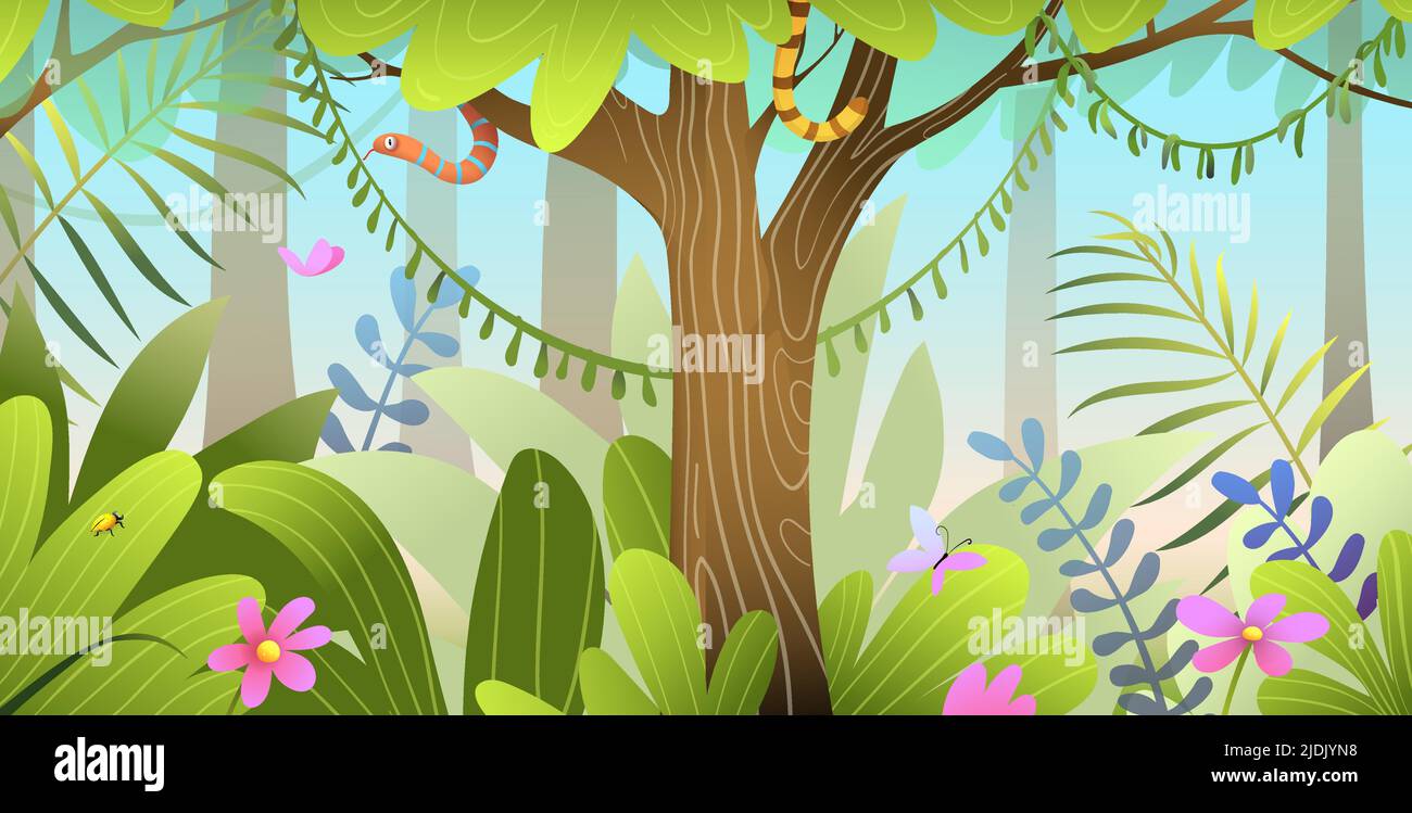 Magic Forest Scenery Kids Cartoon Wallpaper Stock Vector