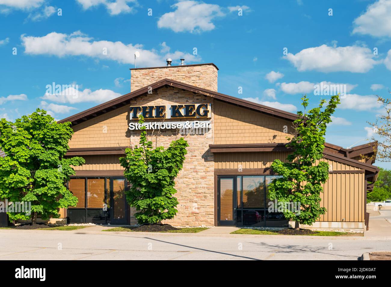 The KEG Steakhouse restaurant in Burlington, Ontario, Canada on a sunny day. Stock Photo