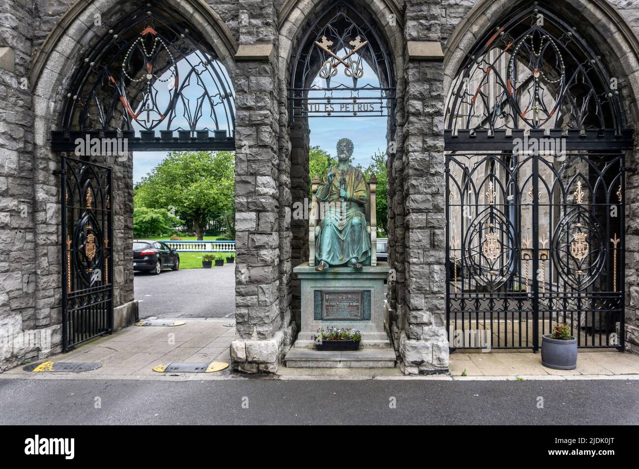 The statue of St Peter in the Mary Immaculate, Roman Catholic, Church in Tyrconnell Road.Erected to commemorate an Irish Pilgrimage to Rome in 1903. Stock Photo