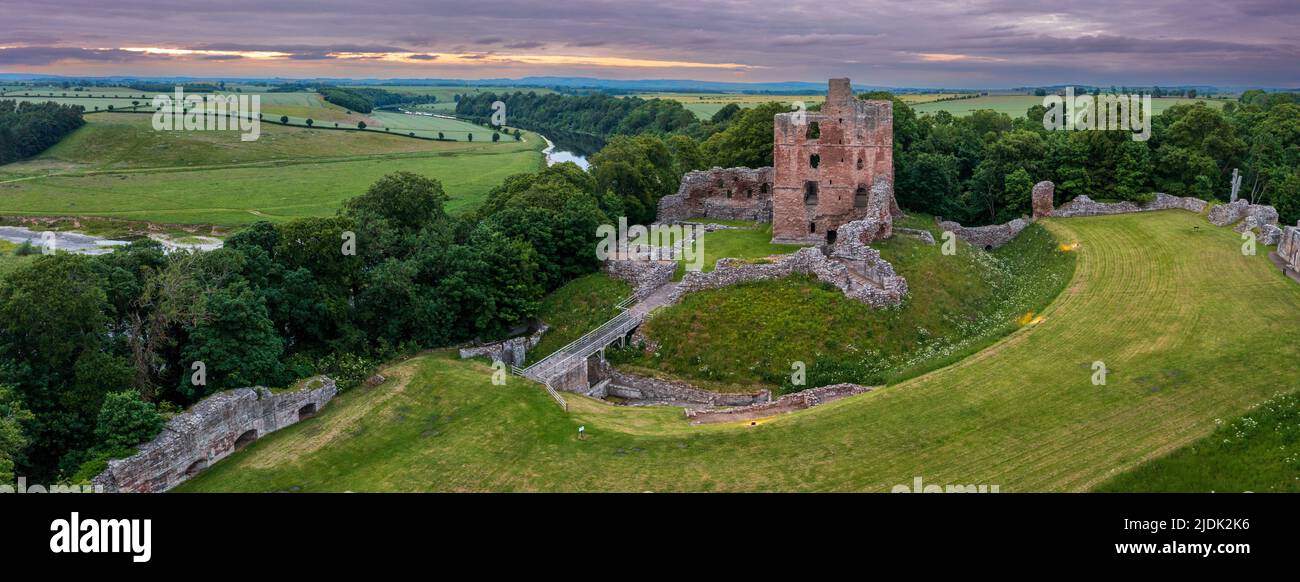 Norham Castle high above the River Tweed, built by the Bishops of Durham one of the most important places on the Anglo Scottish Border Stock Photo