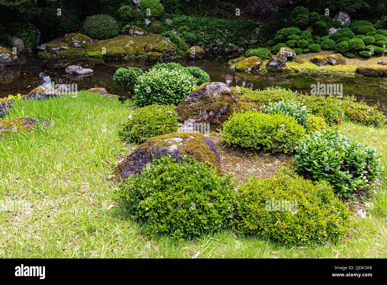 Kozenji is a temple built by Mogami Yoshiaki. In the precincts, there is a graveyard of Mogami Yoshiaki and a pond garden - a scenic spot designated b Stock Photo