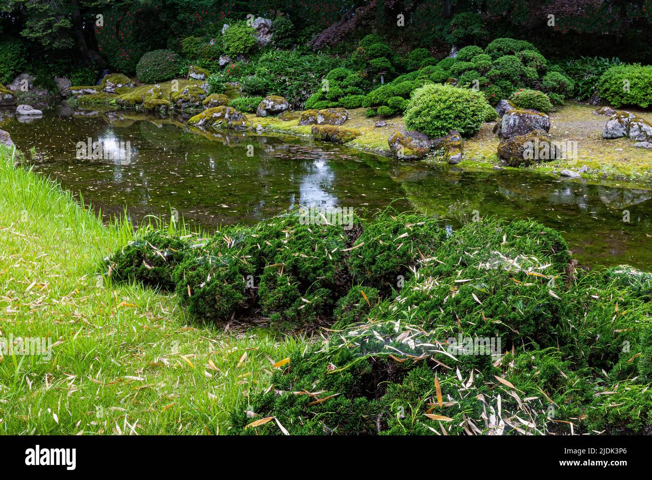 Kozenji is a temple built by Mogami Yoshiaki. In the precincts, there is a graveyard of Mogami Yoshiaki and a pond garden - a scenic spot designated b Stock Photo