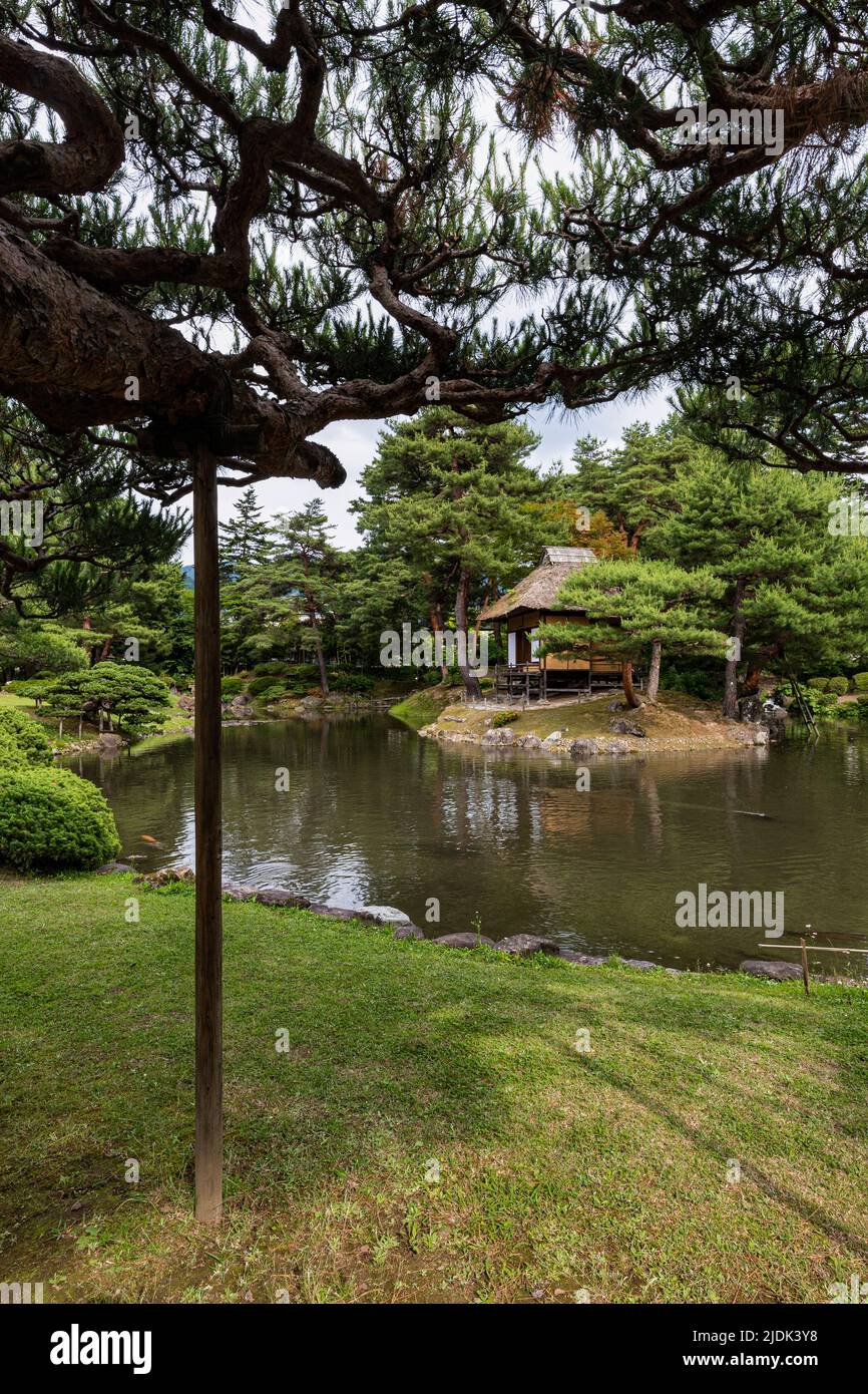 Oyakuen Garden was built by the feudal lords of Aizu -  these were medicinal gardens for Aizu domain. Its name is derived from the circuit style garde Stock Photo
