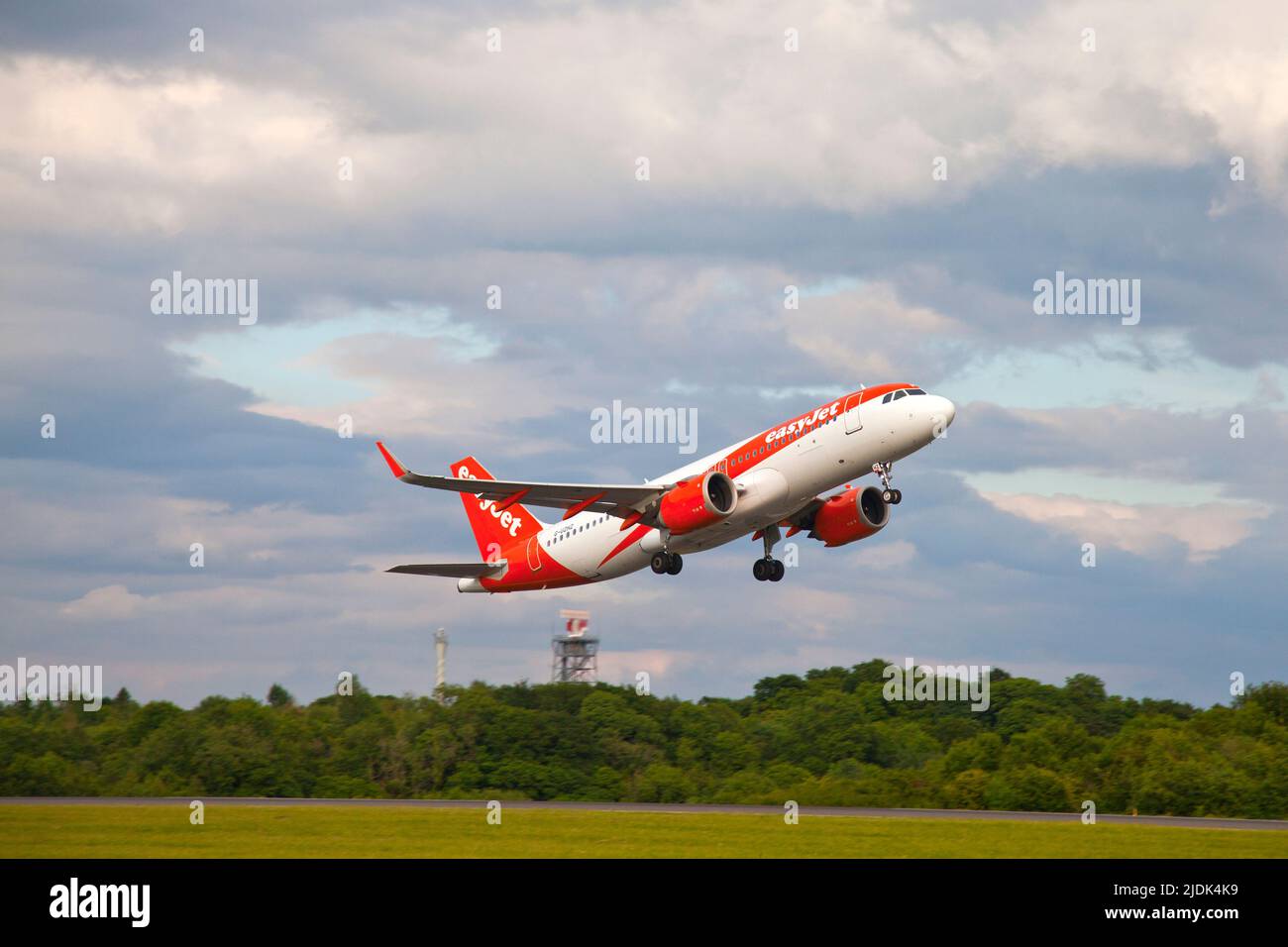 easy jet plane taking off from Manchester airport, UK Stock Photo